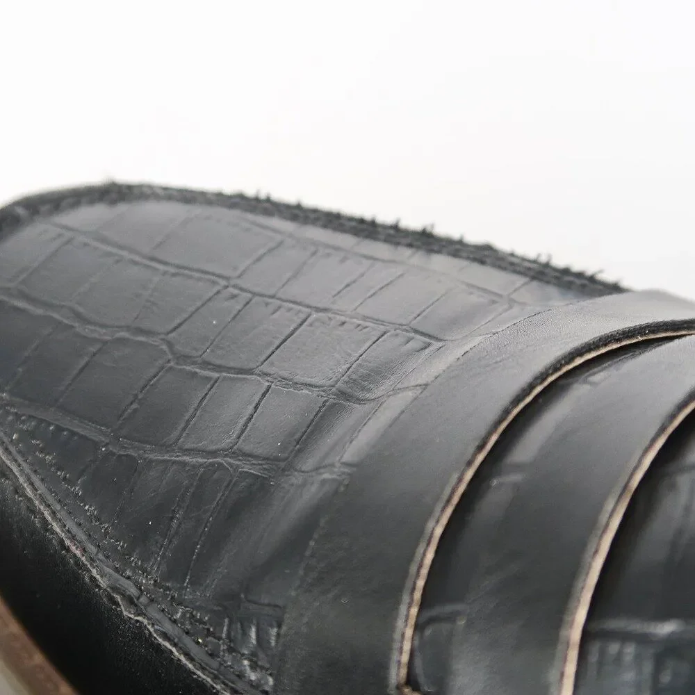 Journee Collection Womens Black Croc Embossed Lug Sole Penny Loafers Size‎ 9.5